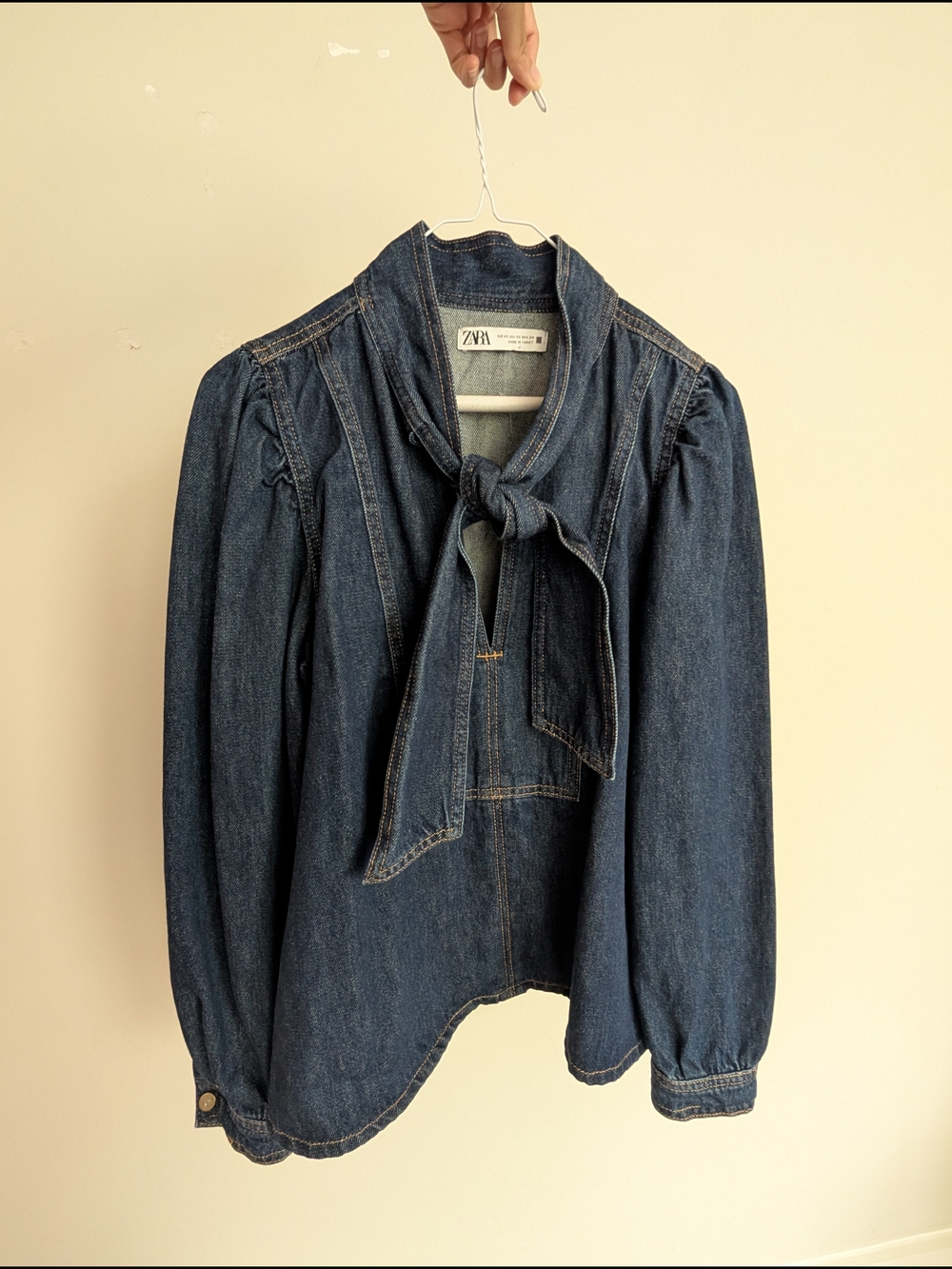 Zara Dark Blue Denim Tie-Neck Blouse